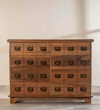 Contemporary wooden drawer chest with smooth finish and handle-free design