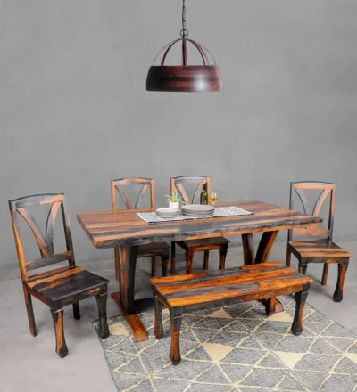Stylish 6-seater Sheesham dining set with wooden bench