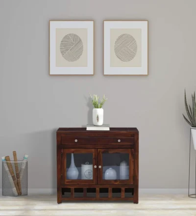 Traditional Sheesham wood bookshelf featuring detailed carved design.