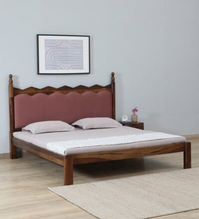 Premium Sheesham wood bed with gaddi headboard by Classic Wood