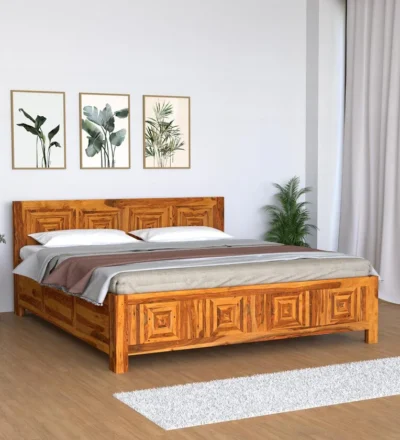 Sheesham wood Maple bed in light honey finish with hydraulic storage