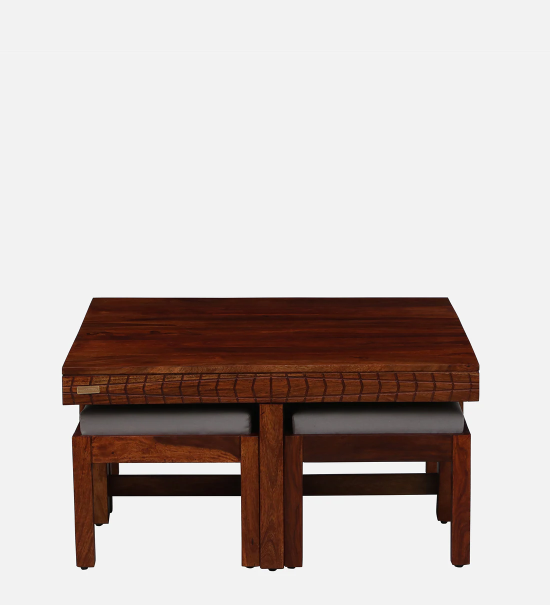 Comfortable Nesting Coffee Table Sheesham Wood With Cushioned Stools - Image 9
