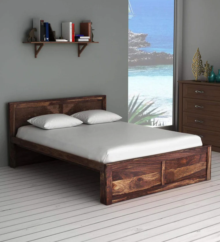Minimalist solid wood bed without storage heavy-duty build