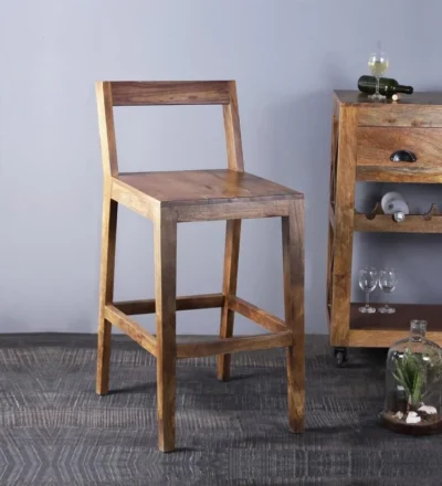 High Seat Bar Chair with Linen Upholstery and Wooden Footrest