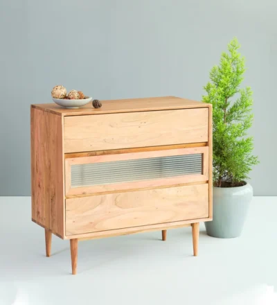 Classic wide wooden cabinet with antique look and storage drawers