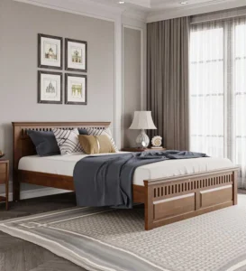 Modern Sheesham wooden bed with sleek platform design and no storage.