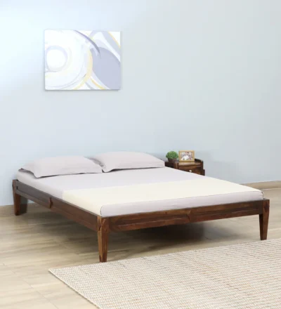 Solid Sheesham wood bed without storage with elegant design