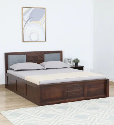 Premium wooden bed design featuring box storage