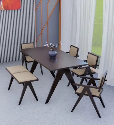 Classic royal dining set with wooden frame and velvet upholstered chairs.