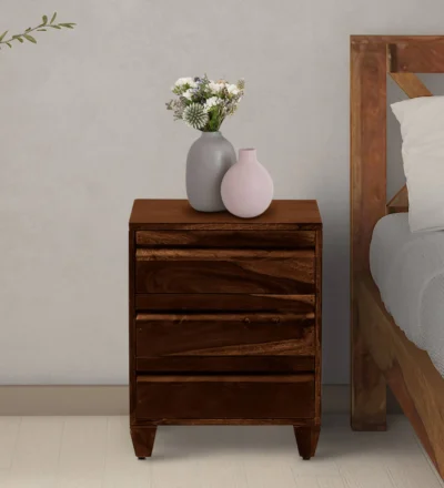 Minimal Wooden Bedside Table with High Gloss Polish and Drawer Storage