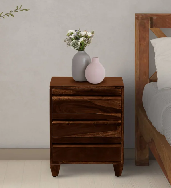 Minimal Wooden Bedside Table with High Gloss Polish and Drawer Storage