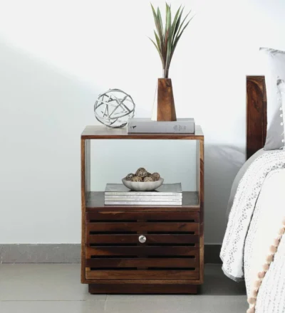 Modern Homes Sheesham wood bedside table with storage drawer and polished finish by Classic Wood