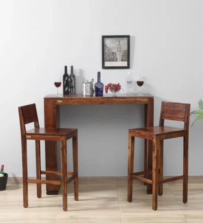 Wooden Bar Table Set with Slatted Chairs and Smooth Tabletop Finish 2 Chairs