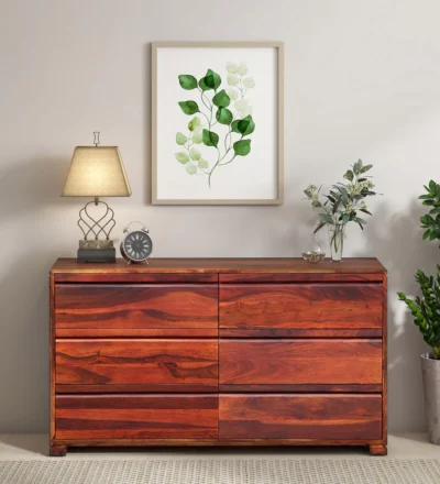 CorePulse Chest of Drawers with Frame Legs and Polished Finish Sheesham Wood