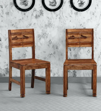 Traditional solid wood dining chairs with straight backrest and smooth polished finish, set of two