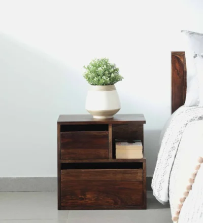 Multi Drawer Wooden Bedside Table with Rich Polish and Sleek Design