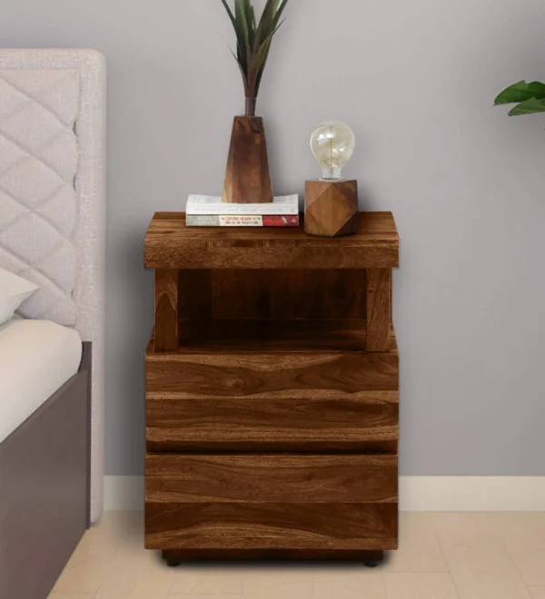 Premium Sheesham Wood Nightstand With Drawers By Classic Wood