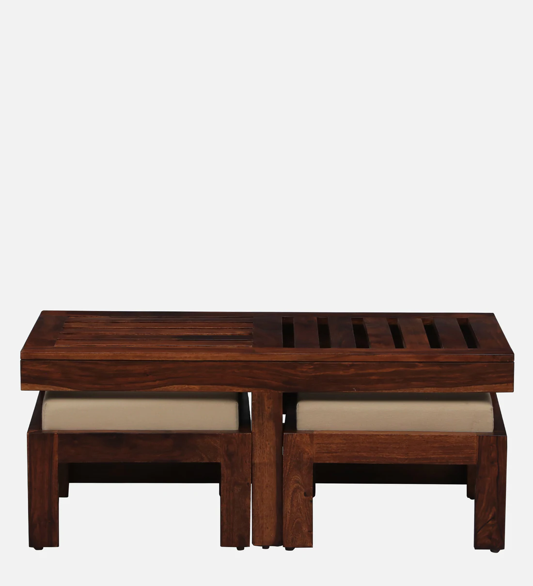 Solid Wood Nesting Coffee Table Set With Cushioned Stools By Classic Wood - Image 6