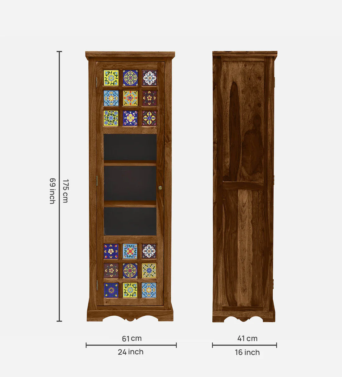 Designer Wooden Bookshelf in Sheesham with Unique Carved Patterns - Image 3