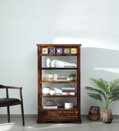 Designer Sheesham Wood Bookcase with Slanted Shelves for Unique Display