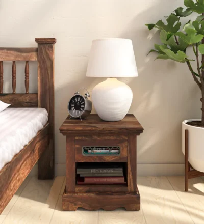 Vintage Sheesham wood bedside table with drawer by Classic Wood