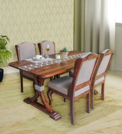 Dining Table Traditional Set with Four Handcrafted Wooden Chairs and Table