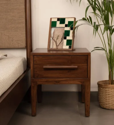 Durable wooden bedroom nightstand with two drawers and convenient open storage space, solid wood bedside table