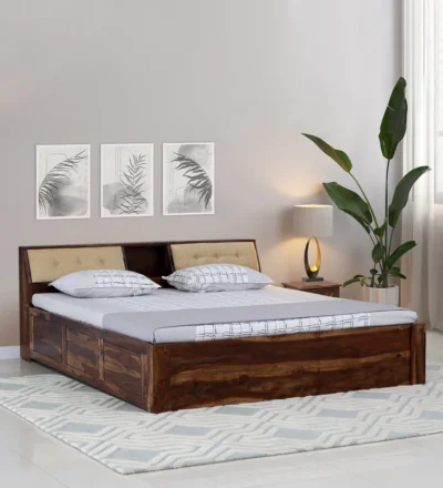 Premium Sheesham wooden bed with box storage elegant design