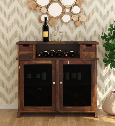 Stylish Wooden Bar Cabinet with Storage and Wine Display By Classic Wood