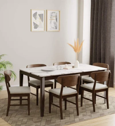 Premium solid wood dining set with compact design and supportive backrest chairs.