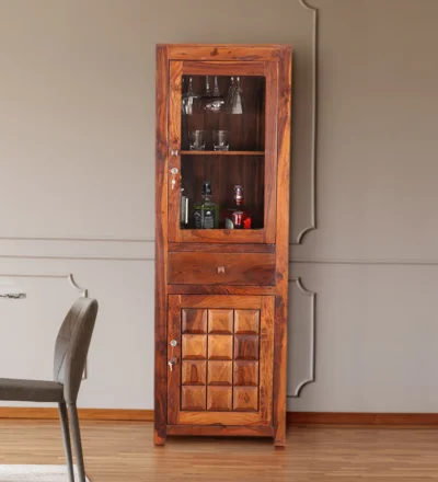 Indoor Bar Cabinet in Polished Sheesham Wood for Dining Room By Classic Wood