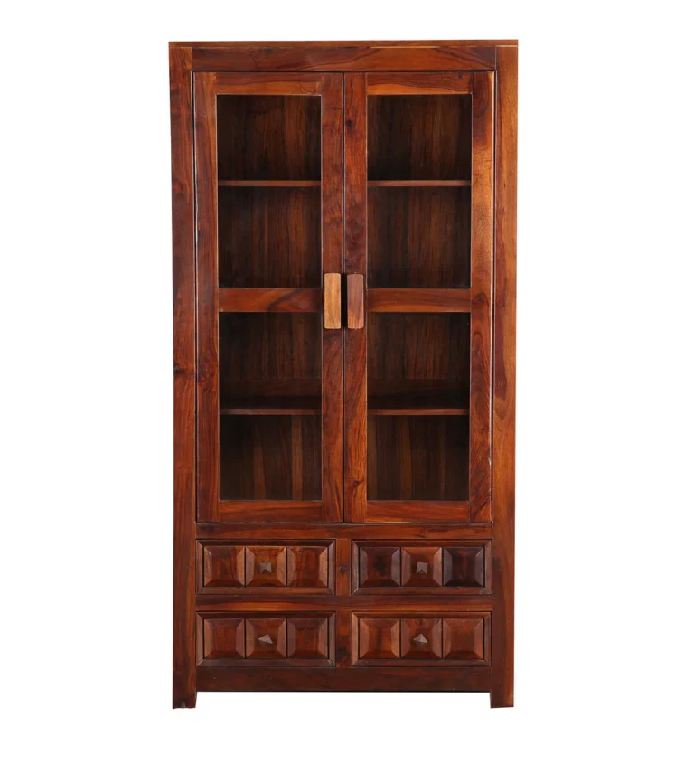 Tall Sheesham Wood Bookcase with Adjustable Shelves and Classic Indian Style - Image 12