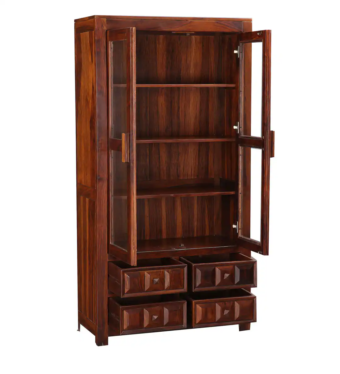 Tall Sheesham Wood Bookcase with Adjustable Shelves and Classic Indian Style - Image 5