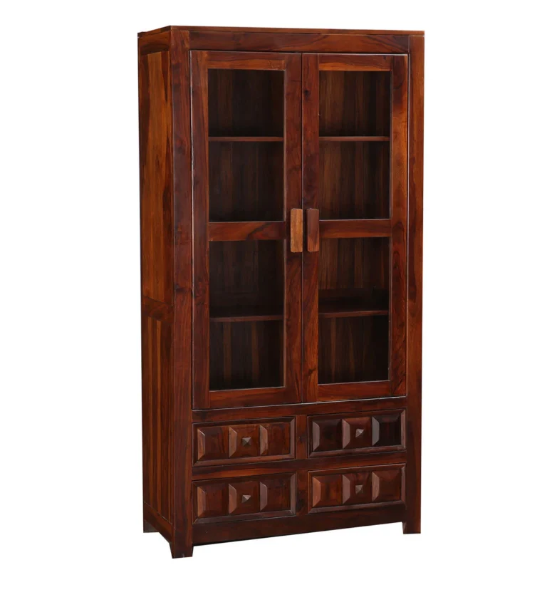Tall Sheesham Wood Bookcase with Adjustable Shelves and Classic Indian Style - Image 6