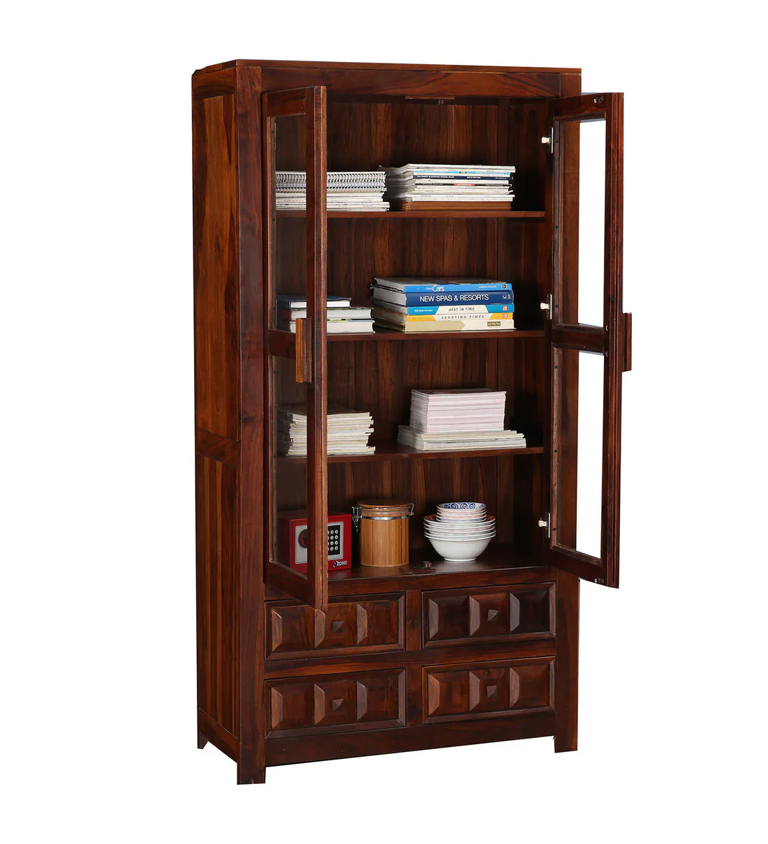 Tall Sheesham Wood Bookcase with Adjustable Shelves and Classic Indian Style - Image 7