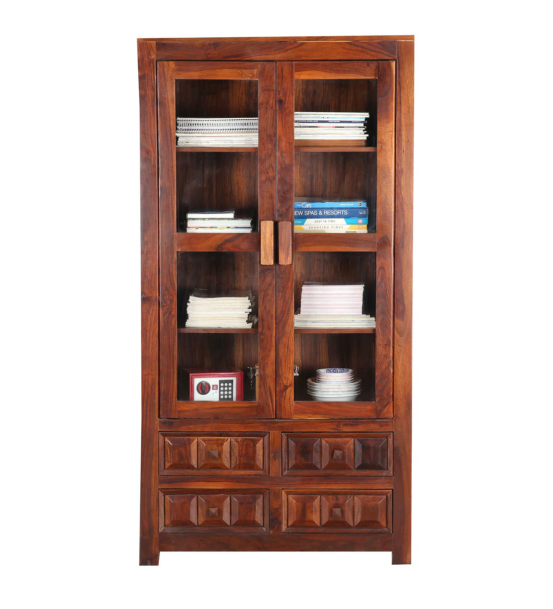 Tall Sheesham Wood Bookcase with Adjustable Shelves and Classic Indian Style - Image 10