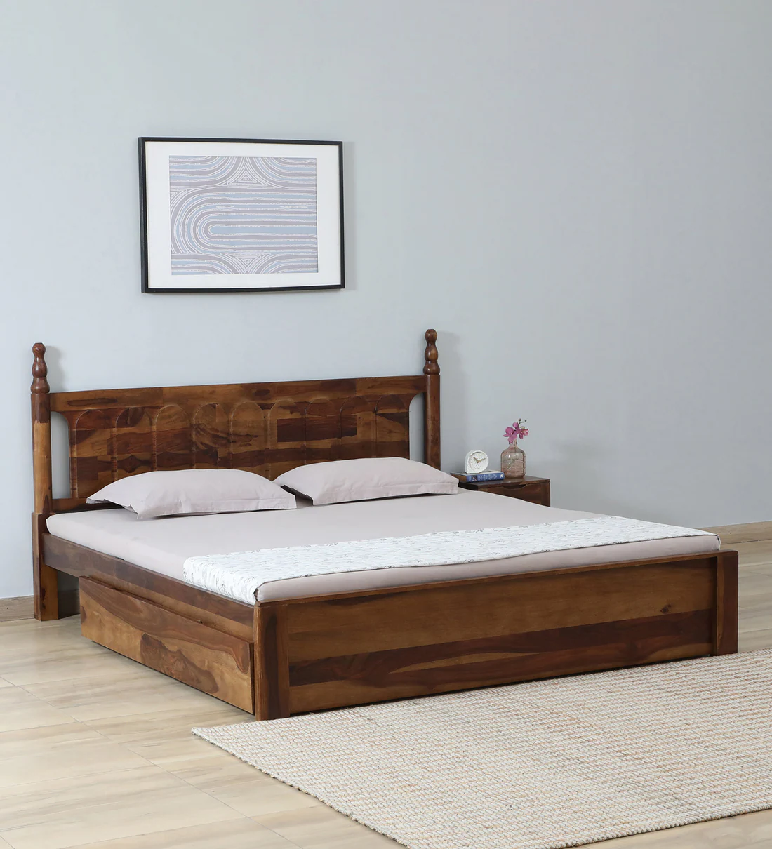 Modular Sheesham wood bed with drawer storage by Classic Wood, solid wood modular storage bed with premium finish for bedroom