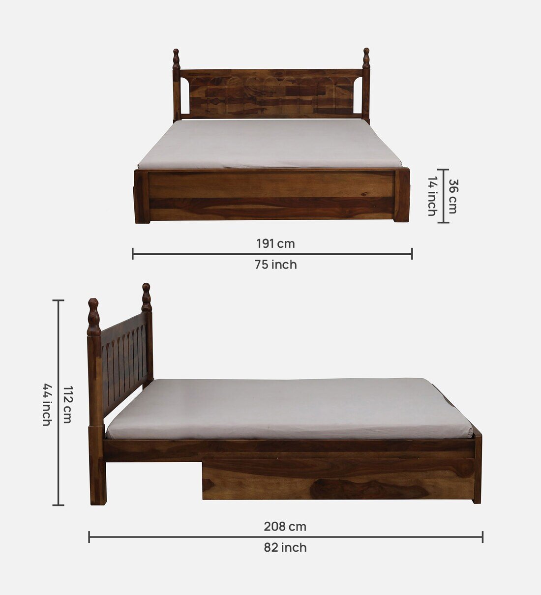 Modular Sheesham Wood Bed With Drawer Storage By Classic Wood - Image 3
