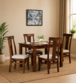 Heritage Solid Sheesham Wood 4 Seater Dining Table Set with Cushioned Chairs