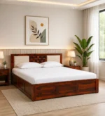 Modern sheesham wood king size bed with storage and elegant headboard design india