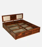 Modern sheesham wood king size bed with storage and elegant headboard design india - Image 4