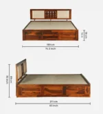 Modern sheesham wood king size bed with storage and elegant headboard design india - Image 6