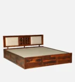 Modern sheesham wood king size bed with storage and elegant headboard design india - Image 7