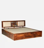 Solid wood bed with elegant headboard design - Image 7