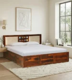 Solid wood bed with elegant headboard design