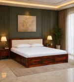 Traditional wooden bed with elegant carved headboard
