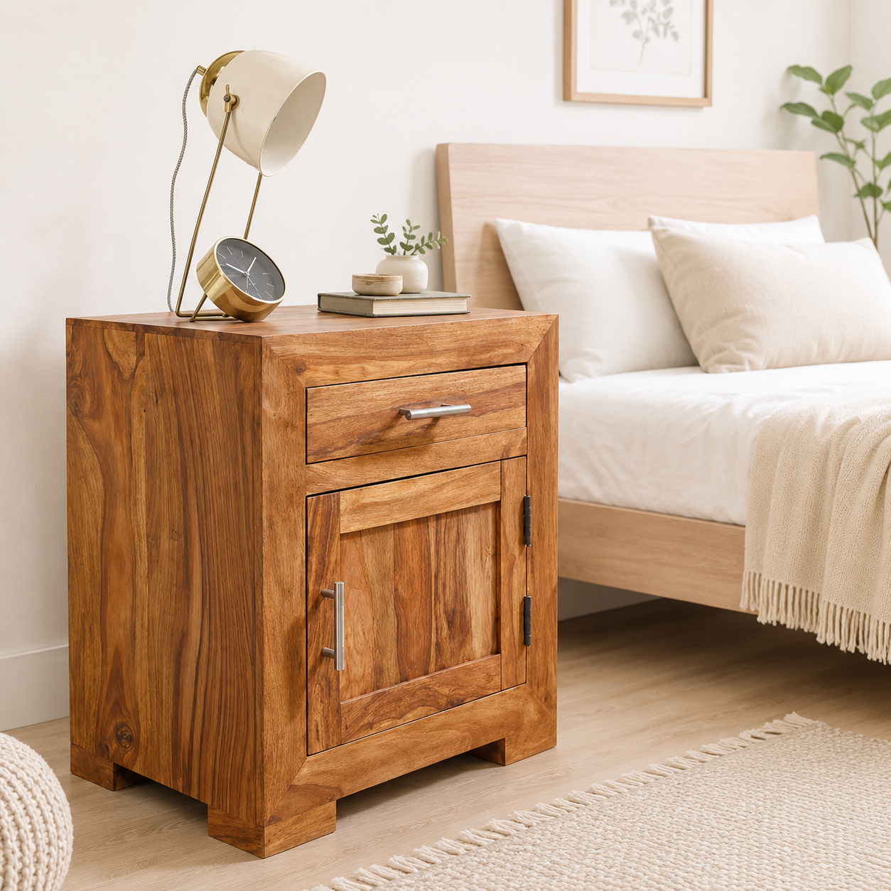 Cden Natural Finish Wooden Bedroom Table classic wood (1) Cden Natural Finish Wooden Bedroom Table - Image 1