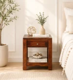 Cerno Solid Wood Bedside Table in Warm Birch Natural Finish