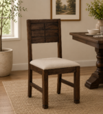 Nain Sheesham Wood Dining Chairs In Provincial Teak Finish with Grey Cushion (Set Of 2)