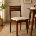 Nain Sheesham Wood Cushioned Dining Chair With Brass Inlay In Provincial Teak Finish